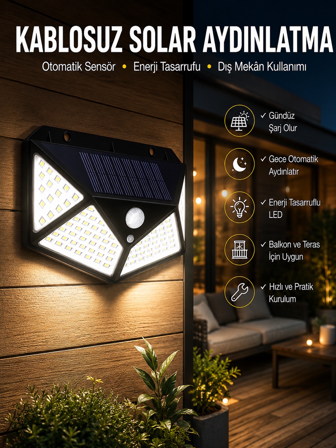 Güneş Enerjili Bahçe Aydınlatma Lambası Solar 100 Led Lamba - Bayi Depom Güneş Enerjili Bahçe Aydınlatma Lambası Solar 100 Led Lamba - Bayi Depom