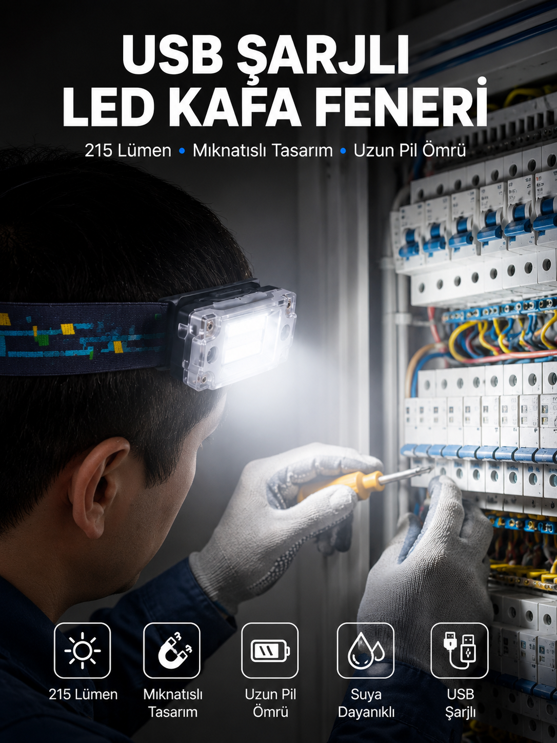 Kafa Lambası Led Fener Pratik Taşınabilir Ayarlanabilir USB Şarjlı - Bayi Depom