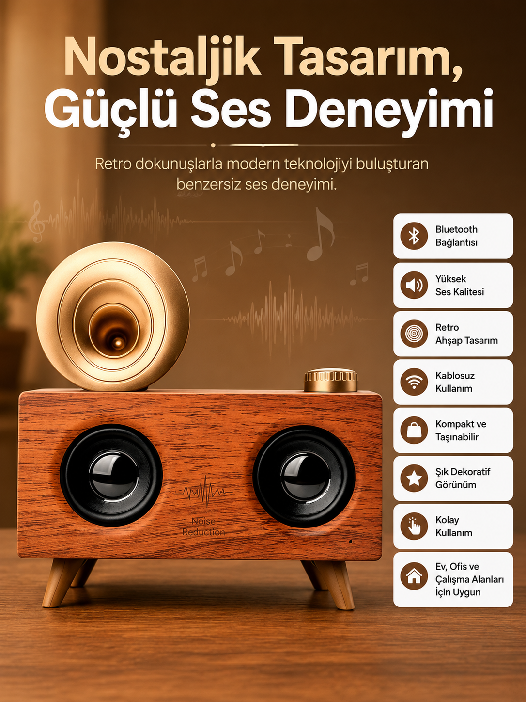 Bluetooth Nostalji Speaker Radyo Gramofon Ahşap Renk Vintage - Bayi Depom
