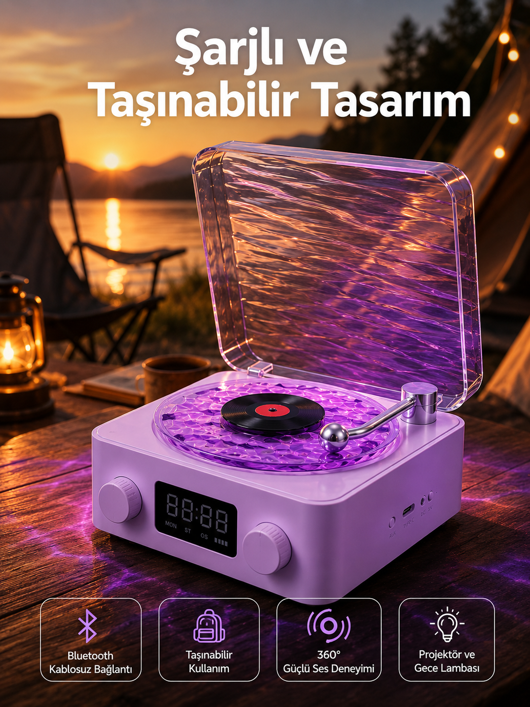 360° Sesli Kablosuz Hoparlör – Retro Tasarım ve Projektör Işığı - Bayi Depom 360° Sesli Kablosuz Hoparlör – Retro Tasarım ve Projektör Işığı - Bayi Depom