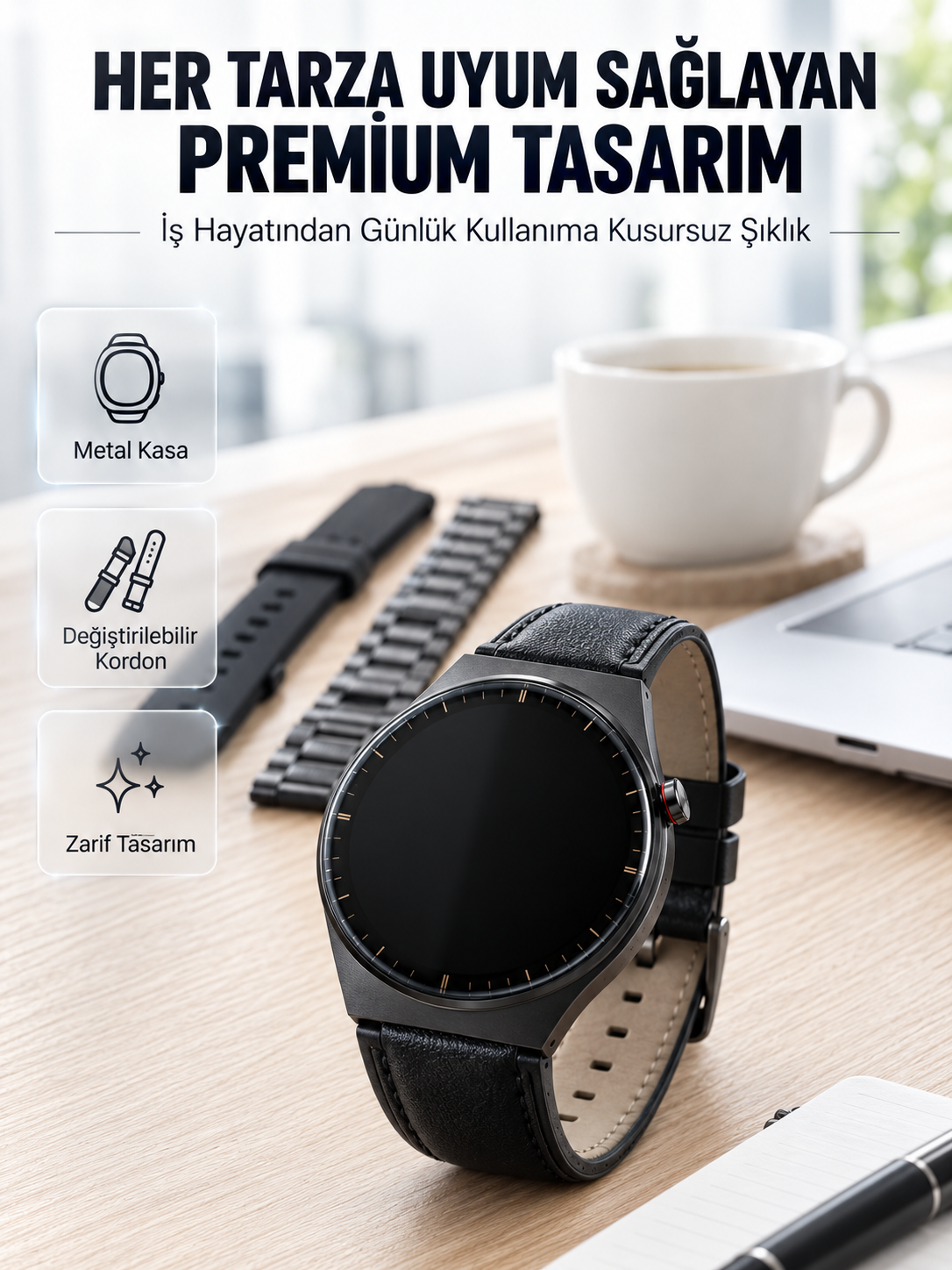 3 Kordonlu AMOLED Ekran Bluetooth Aramalı Akıllı Saat Metal, Deri ve Silikon Kordon Seti - Bayi Depom 3 Kordonlu AMOLED Ekran Bluetooth Aramalı Akıllı Saat Metal, Deri ve Silikon Kordon Seti - Bayi Depom