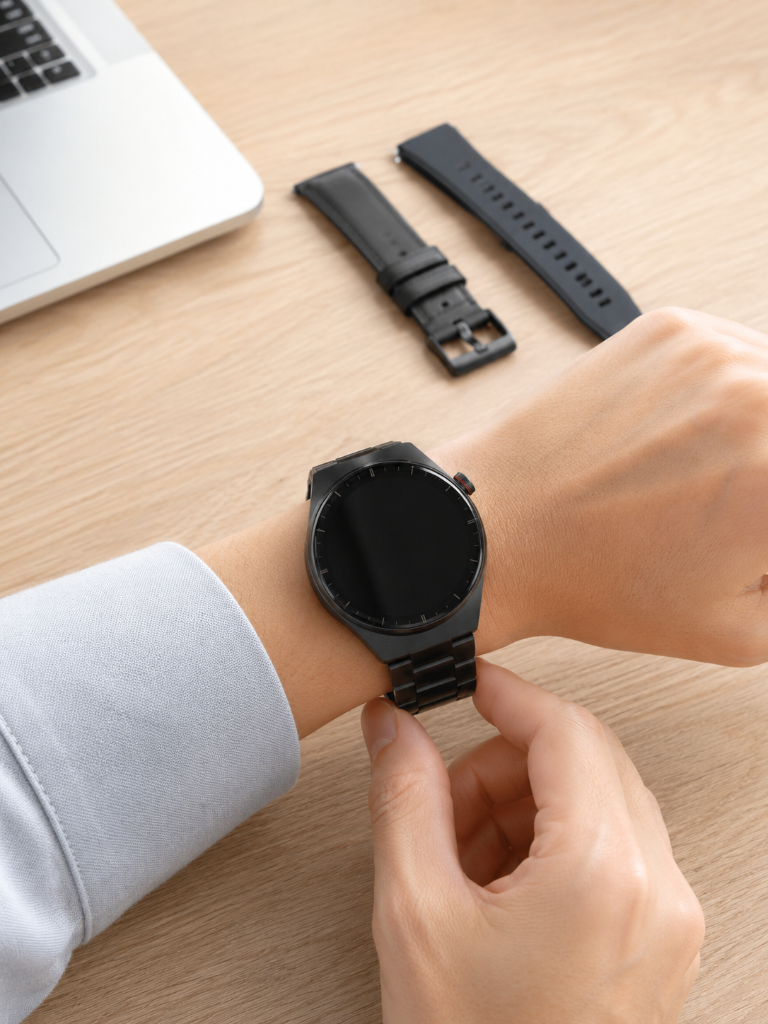 3 Kordonlu AMOLED Ekran Bluetooth Aramalı Akıllı Saat Metal, Deri ve Silikon Kordon Seti - Bayi Depom