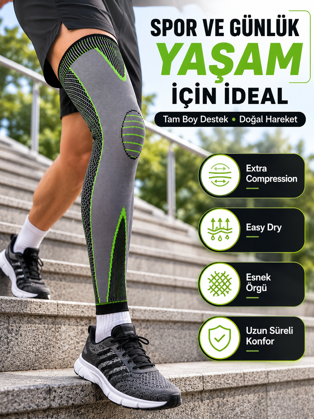 Uzun Kompresyon Diz Destekliği Spor ve Günlük Kullanım İçin Güçlü Destek - Bayi Depom Uzun Kompresyon Diz Destekliği Spor ve Günlük Kullanım İçin Güçlü Destek - Bayi Depom