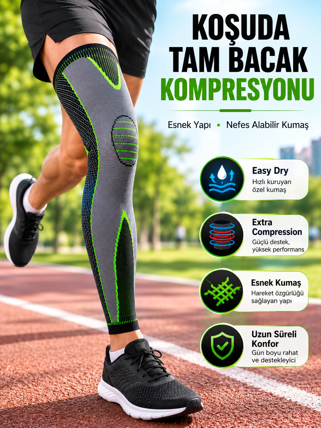 Ergonomik Uzun Spor Dizliği Esnek Kumaşlı Tam Boy Kompresyon Desteği - Bayi Depom Ergonomik Uzun Spor Dizliği Esnek Kumaşlı Tam Boy Kompresyon Desteği - Bayi Depom