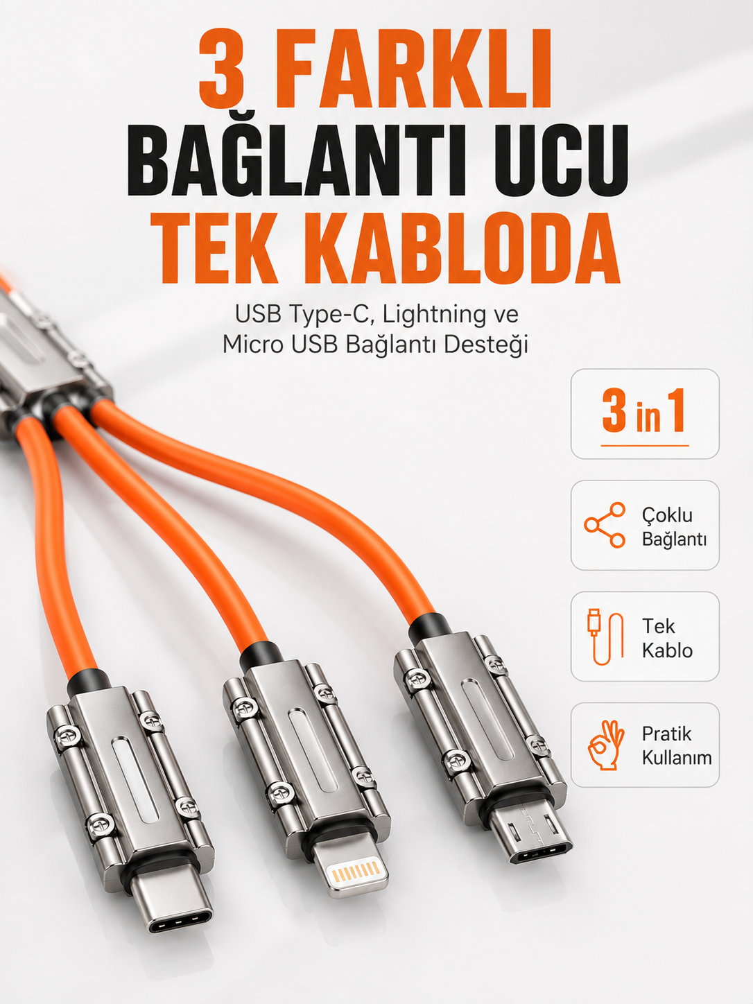 Çinko Alaşımlı Metal Konnektörlü Dayanıklı 6A Hızlı Şarj Kablosu - Bayi Depom Çinko Alaşımlı Metal Konnektörlü Dayanıklı 6A Hızlı Şarj Kablosu - Bayi Depom