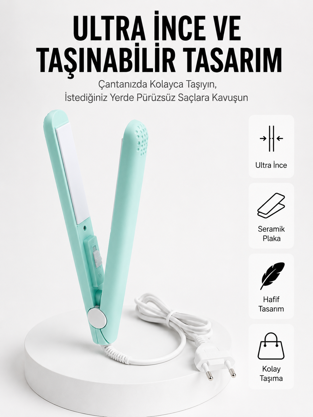 Seyahat Tipi Taşınabilir Saç Düzleştirici Saç Şekillendirici Yüksek Isı Ayarlı - Bayi Depom