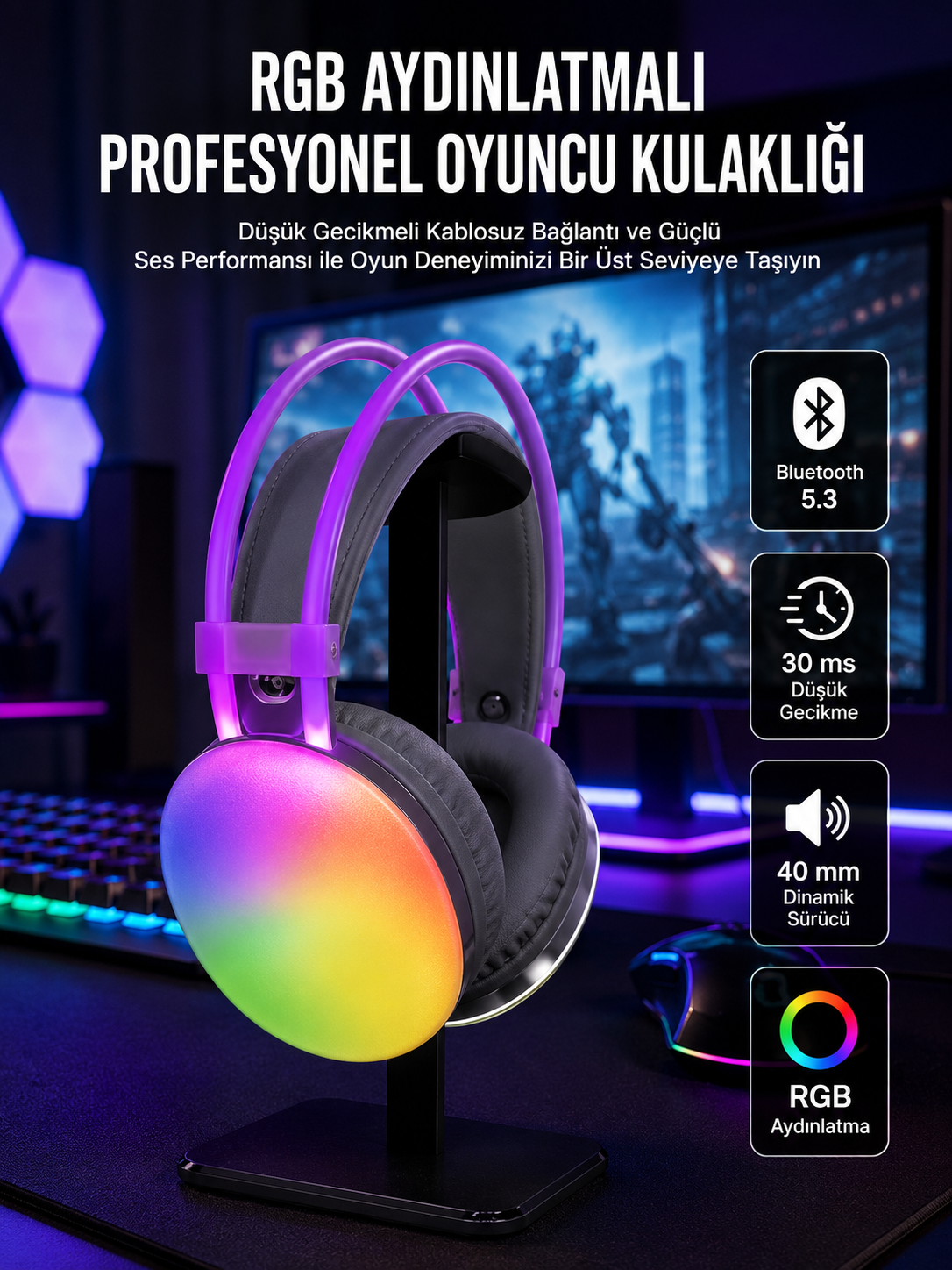 RGB Işıklı Yüksek Ses Kaliteli Kablosuz Kulak Üstü Bluetooth Kulaklık - Bayi Depom RGB Işıklı Yüksek Ses Kaliteli Kablosuz Kulak Üstü Bluetooth Kulaklık - Bayi Depom