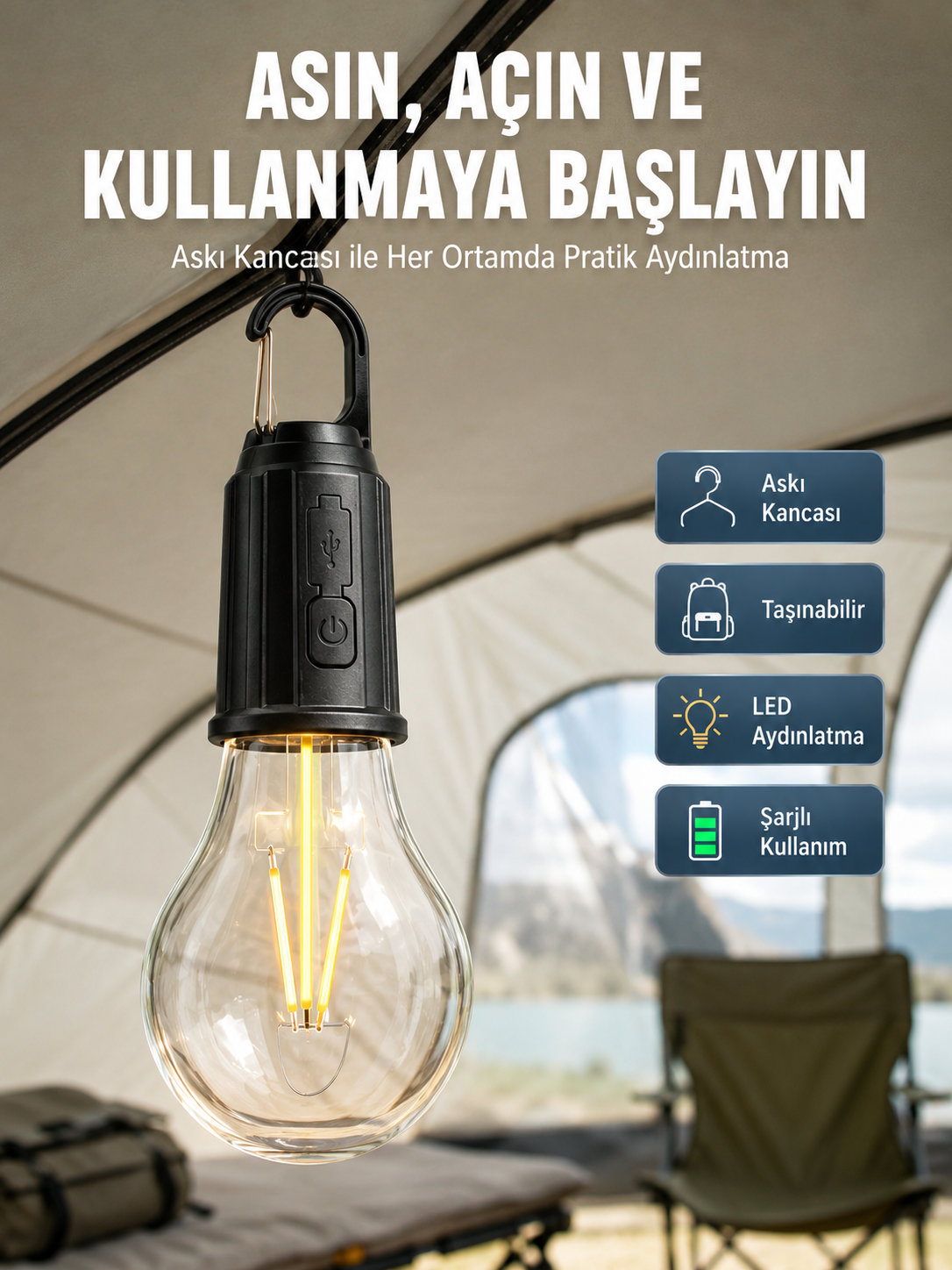Taşınabilir Şarjlı Led Ampul Askılı Lamba Kamp Bahçe Lambası - Bayi Depom Taşınabilir Şarjlı Led Ampul Askılı Lamba Kamp Bahçe Lambası - Bayi Depom