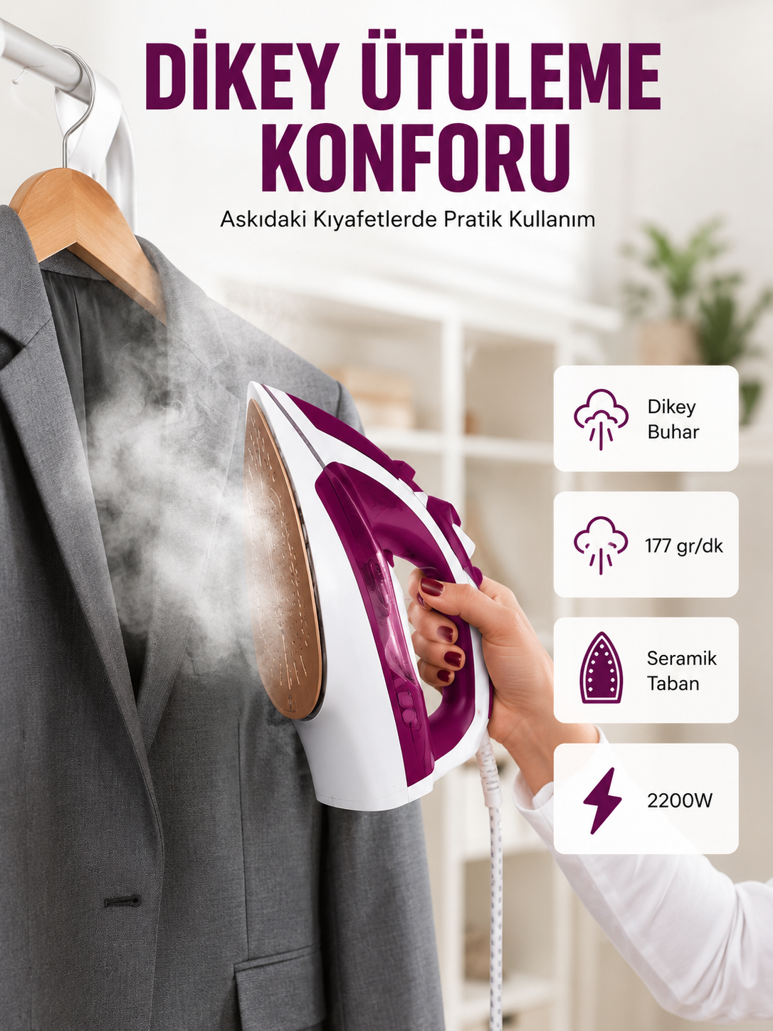 Modern Tasarım 2200W Dayanıklı Buharlı Seramik Kaplama Ütü Yeni Nesil - Bayi Depom
