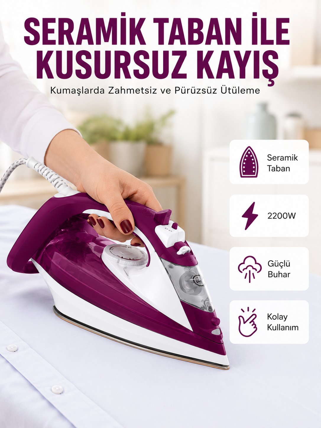 Buharlı Kablolu Ütü 2200 Watt Kireçlenme Önleyici Şok Buharlı Yeni Nesil - Bayi Depom