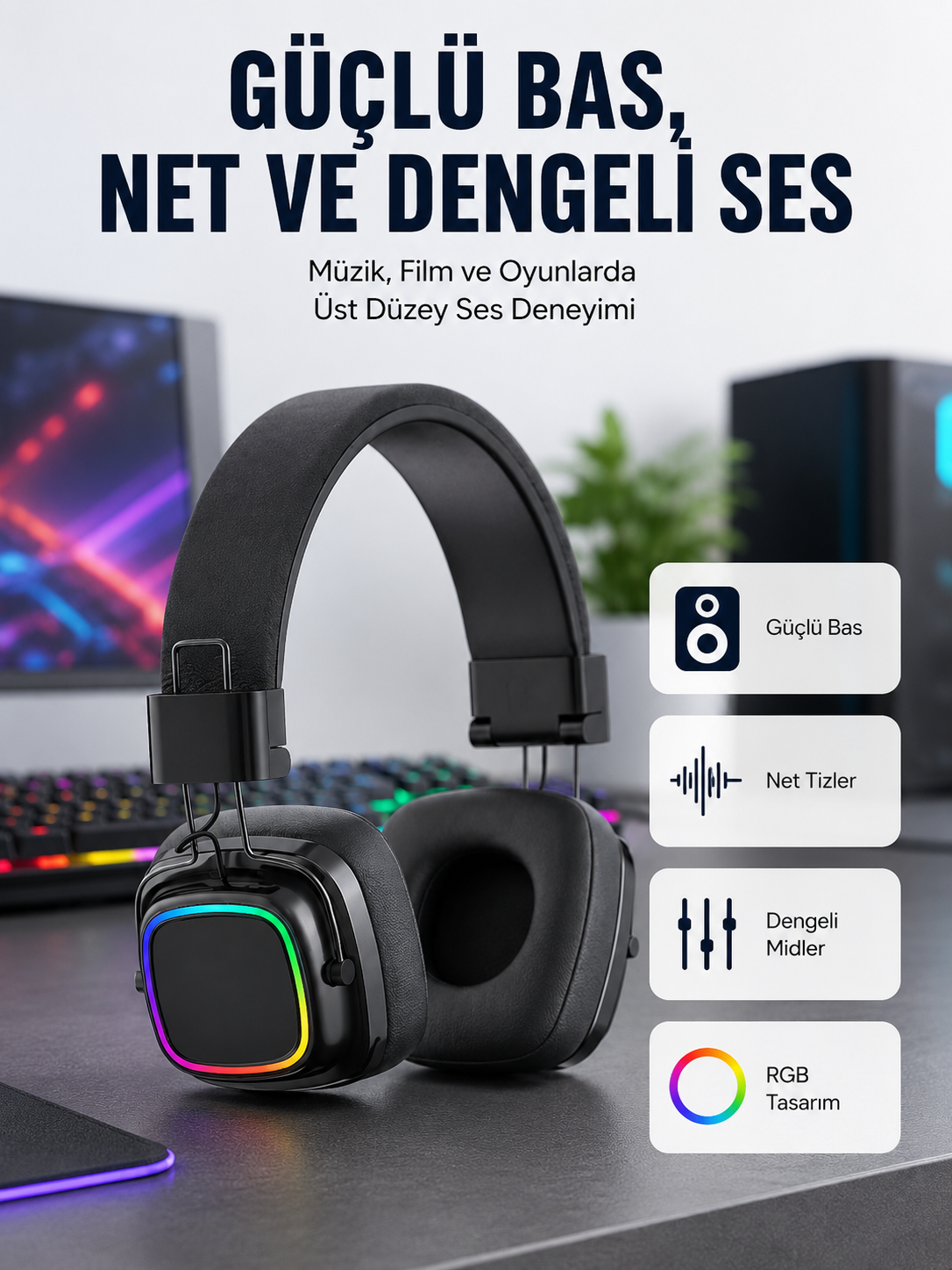 Yüksek Ses Kaliteli Kablosuz Kulak Üstü Kulaklık – BT 5.3 - Bayi Depom Yüksek Ses Kaliteli Kablosuz Kulak Üstü Kulaklık – BT 5.3 - Bayi Depom