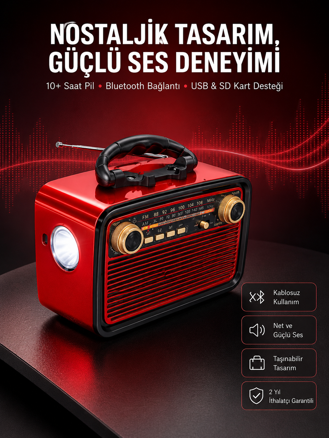 Nostaljik Görünümlü Ahşap Radyo TF SD USB Girişli Led Fener Işıklı - Bayi Depom
