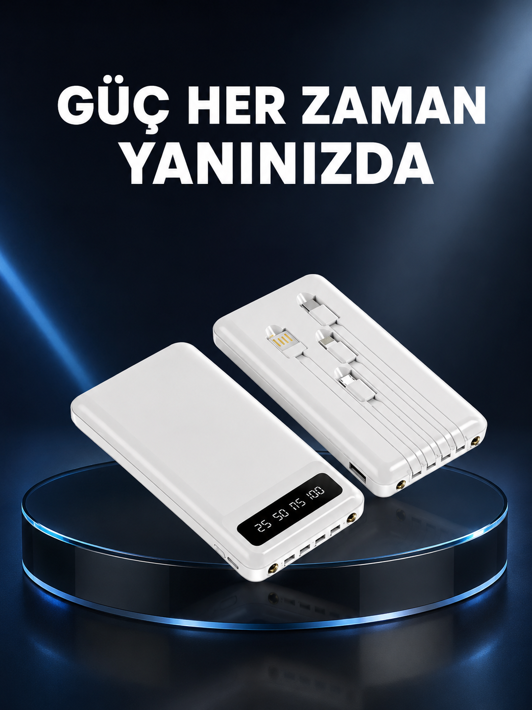 Kamp ve Seyahat İçin 20.000mAh LED Işıklı Hızlı Şarj Powerbank Yeni Nesil - Bayi Depom