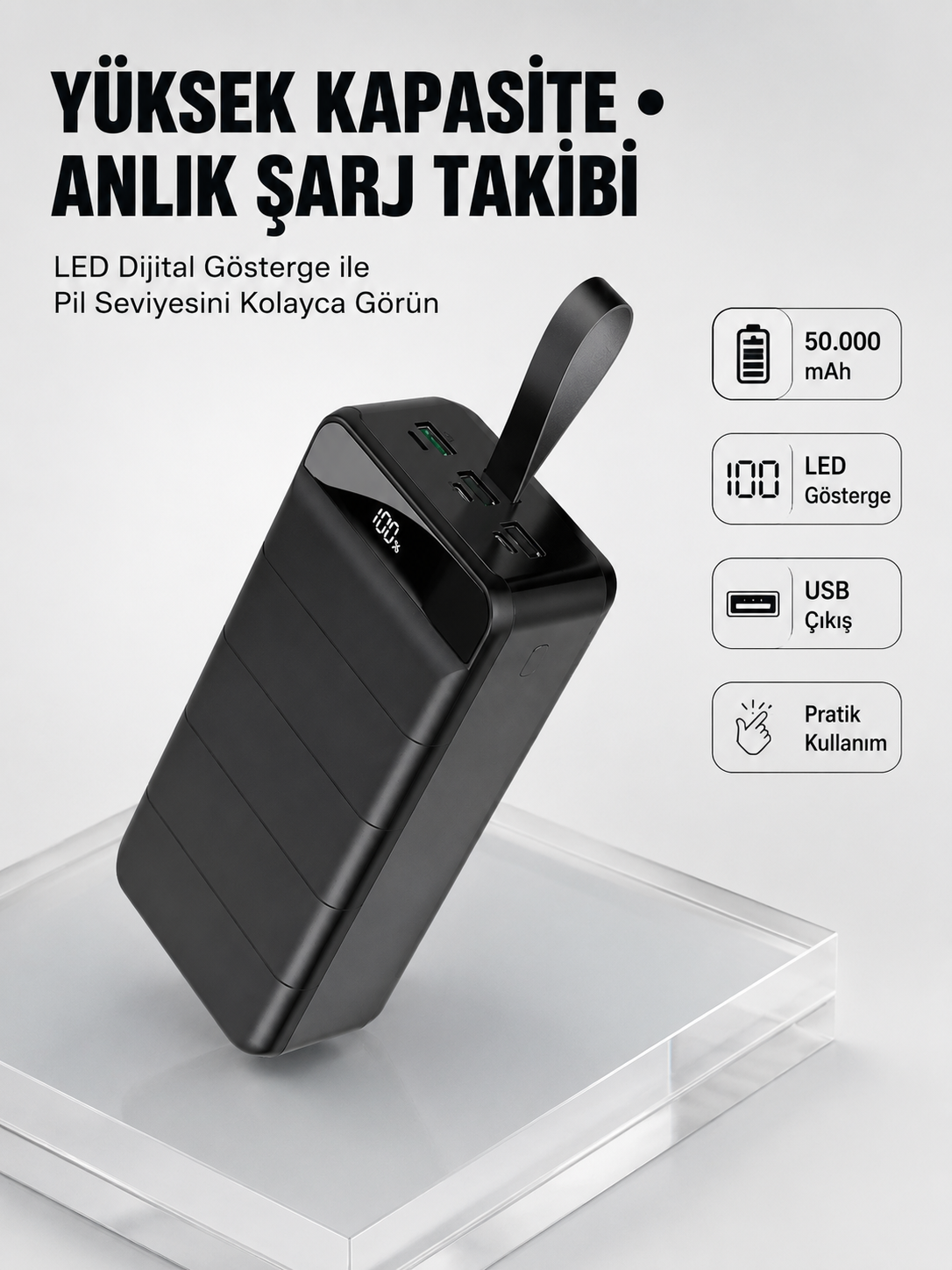 Tüm Cihazlarla Uyumlu 50.000 mAh Powerbank – Yüksek Kapasiteli, LED Gösterge ve Akıllı Koruma Fonksiyonlu - Bayi Depom