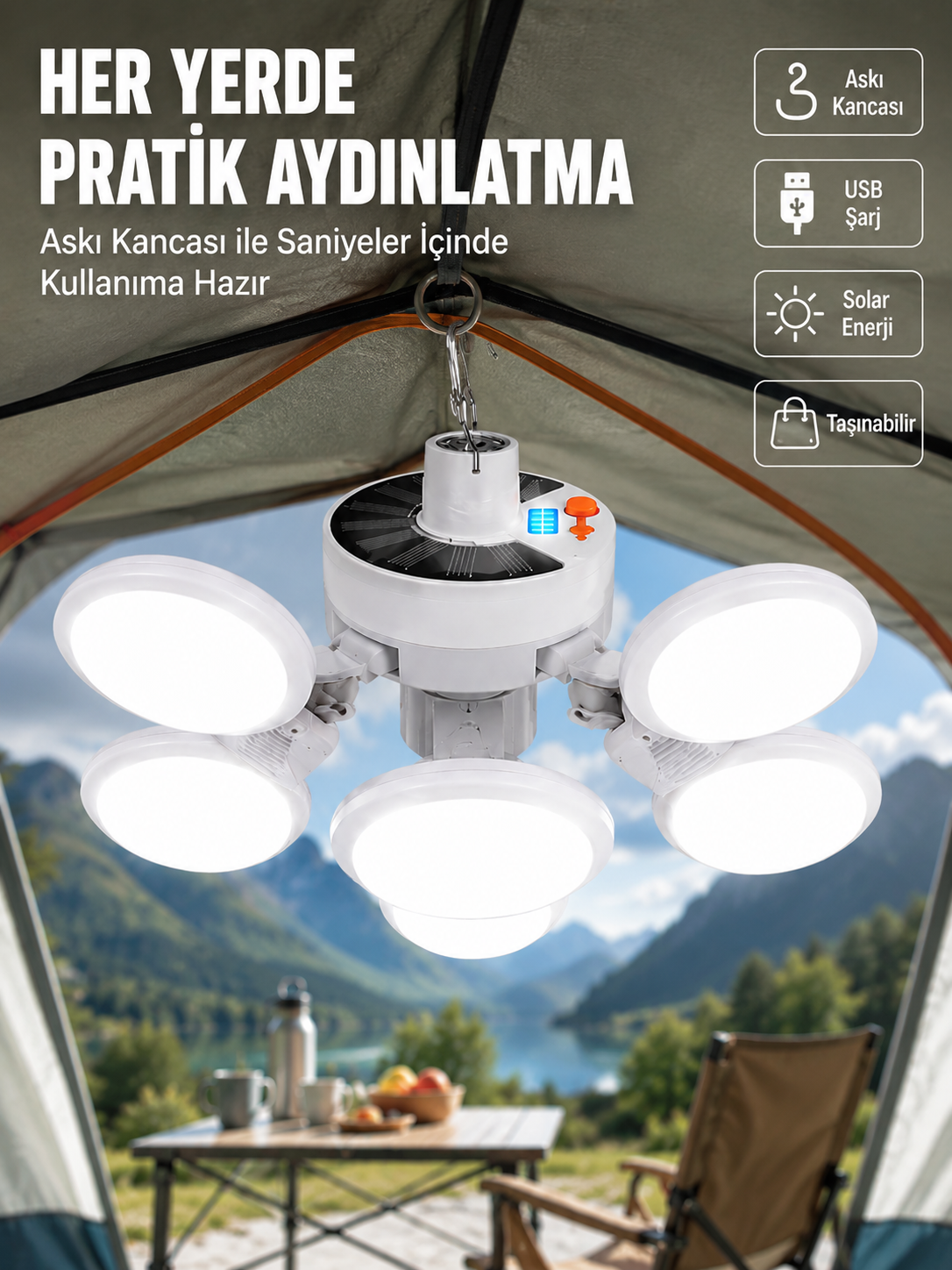 USB ve Solar Şarjlı Katlanabilir 5 Taraflı LED Lamba - Bayi Depom USB ve Solar Şarjlı Katlanabilir 5 Taraflı LED Lamba - Bayi Depom