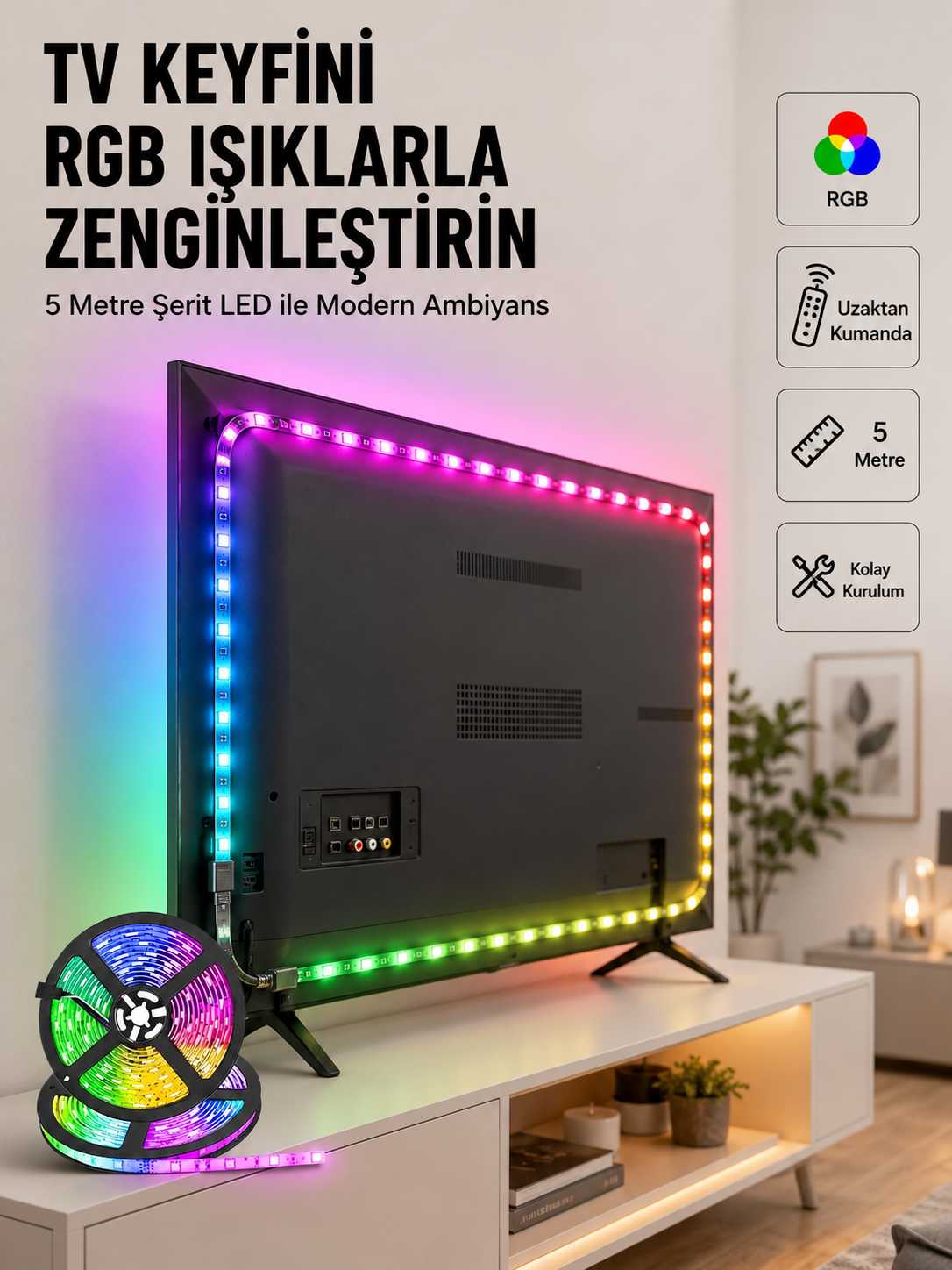 Enerji Tasarruflu RGB Şerit LED 5 Metre - Bayi Depom Enerji Tasarruflu RGB Şerit LED 5 Metre - Bayi Depom