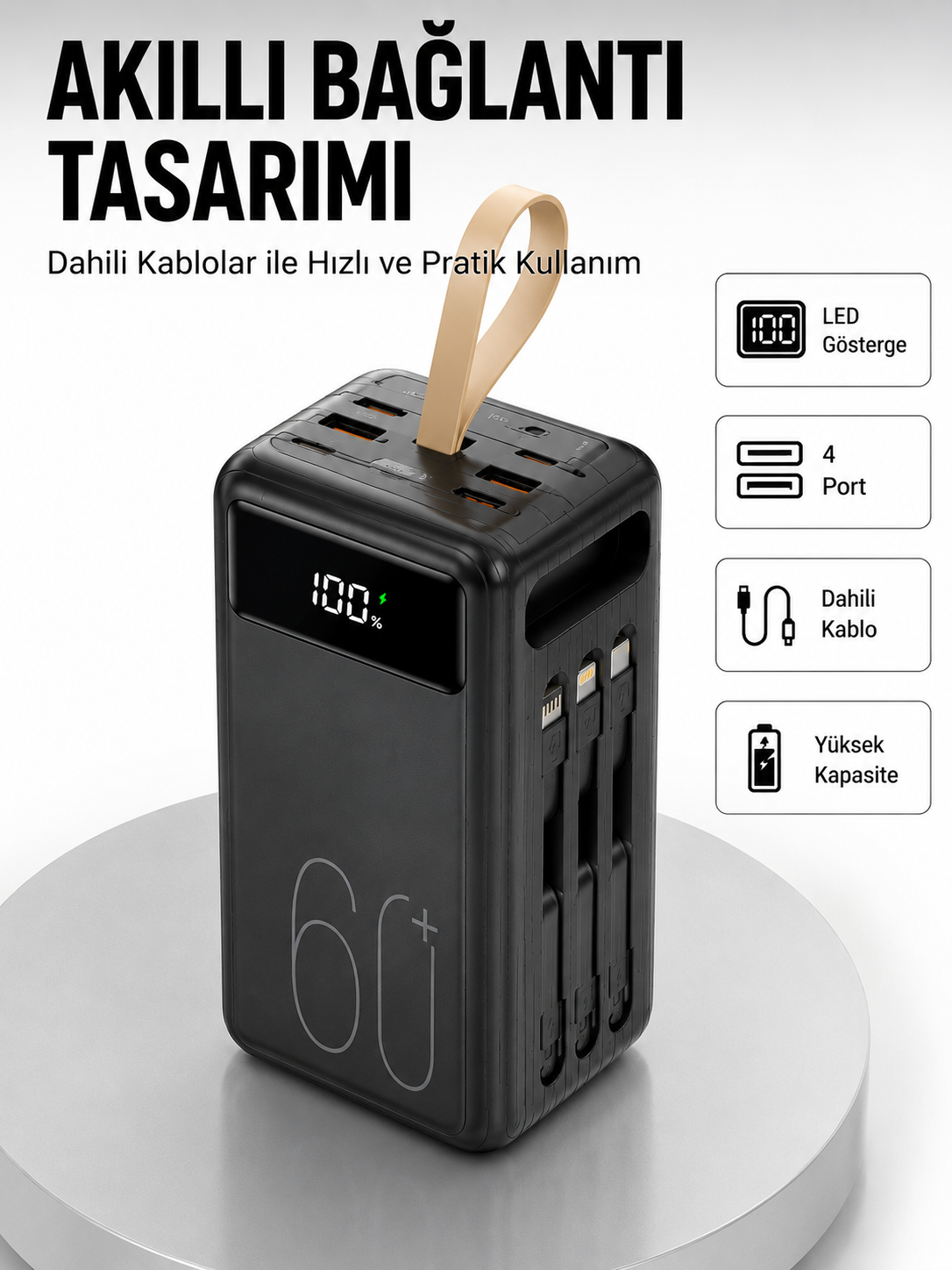 Tüm Cihazlarla Uyumlu LED Fenerli 4 Çıkışlı Powerbank Yeni Nesil - Bayi Depom