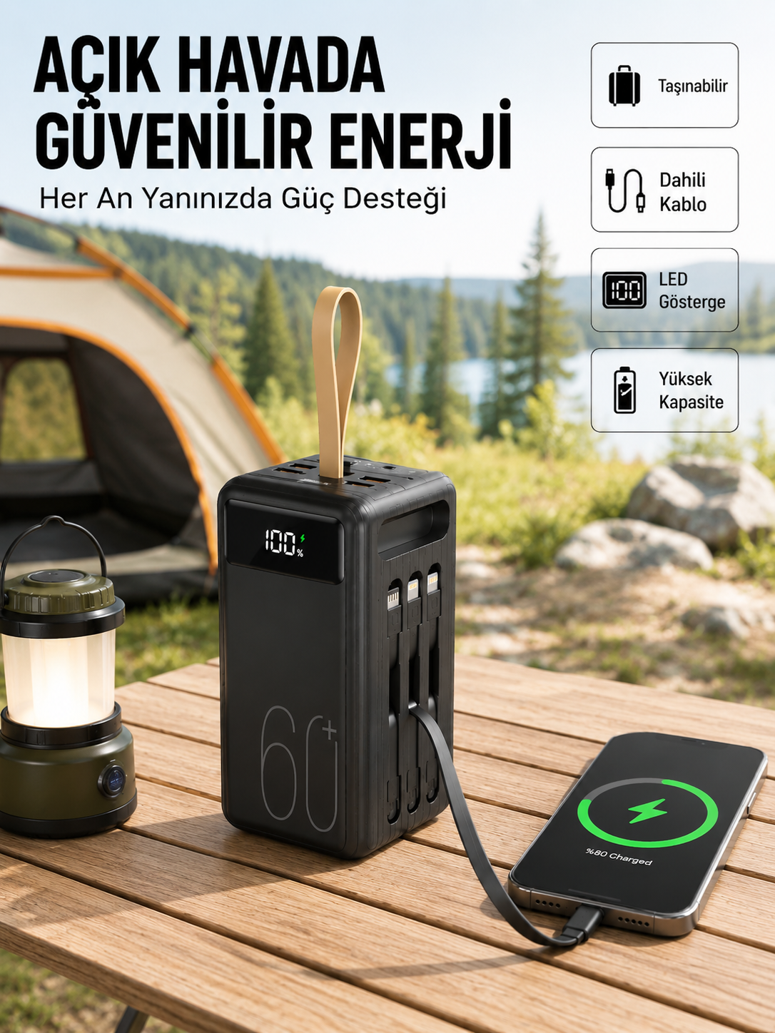 LED Ekranlı Çok Fonksiyonlu Taşınabilir Şarj Ünitesi Powerbank Yeni Nesil - Bayi Depom