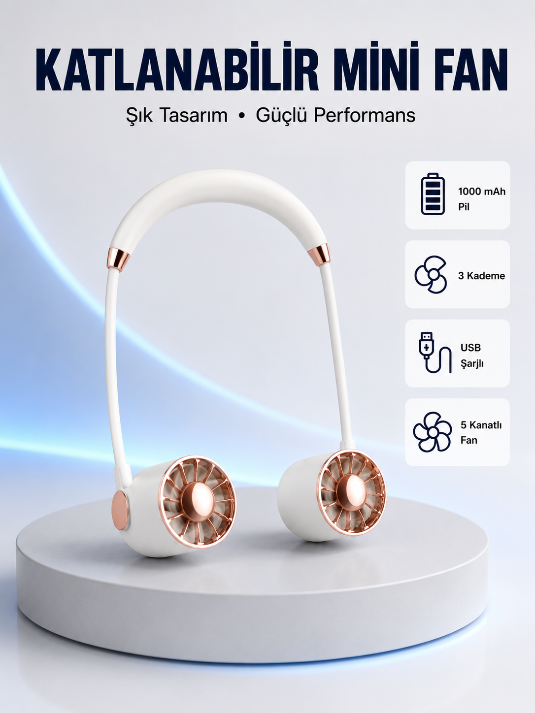 5 Kanatlı Sessiz Mini Fan 3 Vitesli Katlanabilir Asılabilir - Bayi Depom