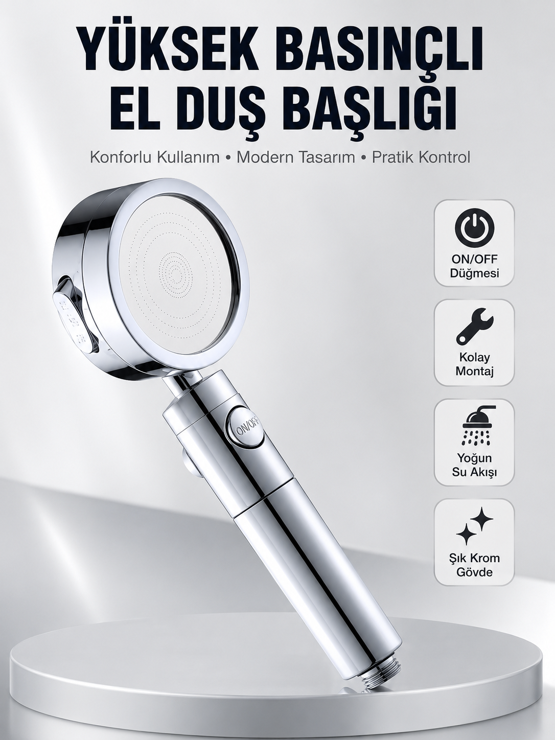 Kolay Montajlı 3 Modlu Yüksek Basınç Duş Başlığı - Bayi Depom