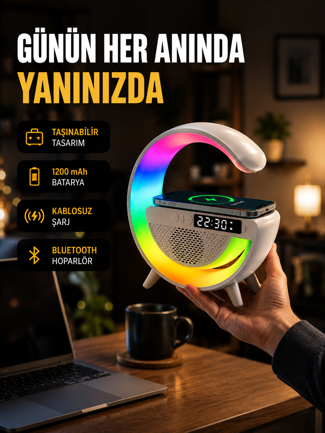 Kablosuz Şarjlı LED Masa Lambası Çalar Saat ve Beyaz Gürültü Özellikli - Bayi Depom Kablosuz Şarjlı LED Masa Lambası Çalar Saat ve Beyaz Gürültü Özellikli - Bayi Depom
