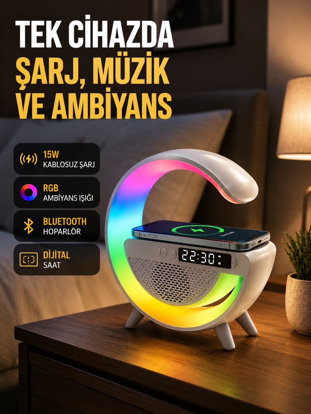 2025 Model 15W Kablosuz Şarjlı Renkli Atmosfer Lambası - Bayi Depom 2025 Model 15W Kablosuz Şarjlı Renkli Atmosfer Lambası - Bayi Depom