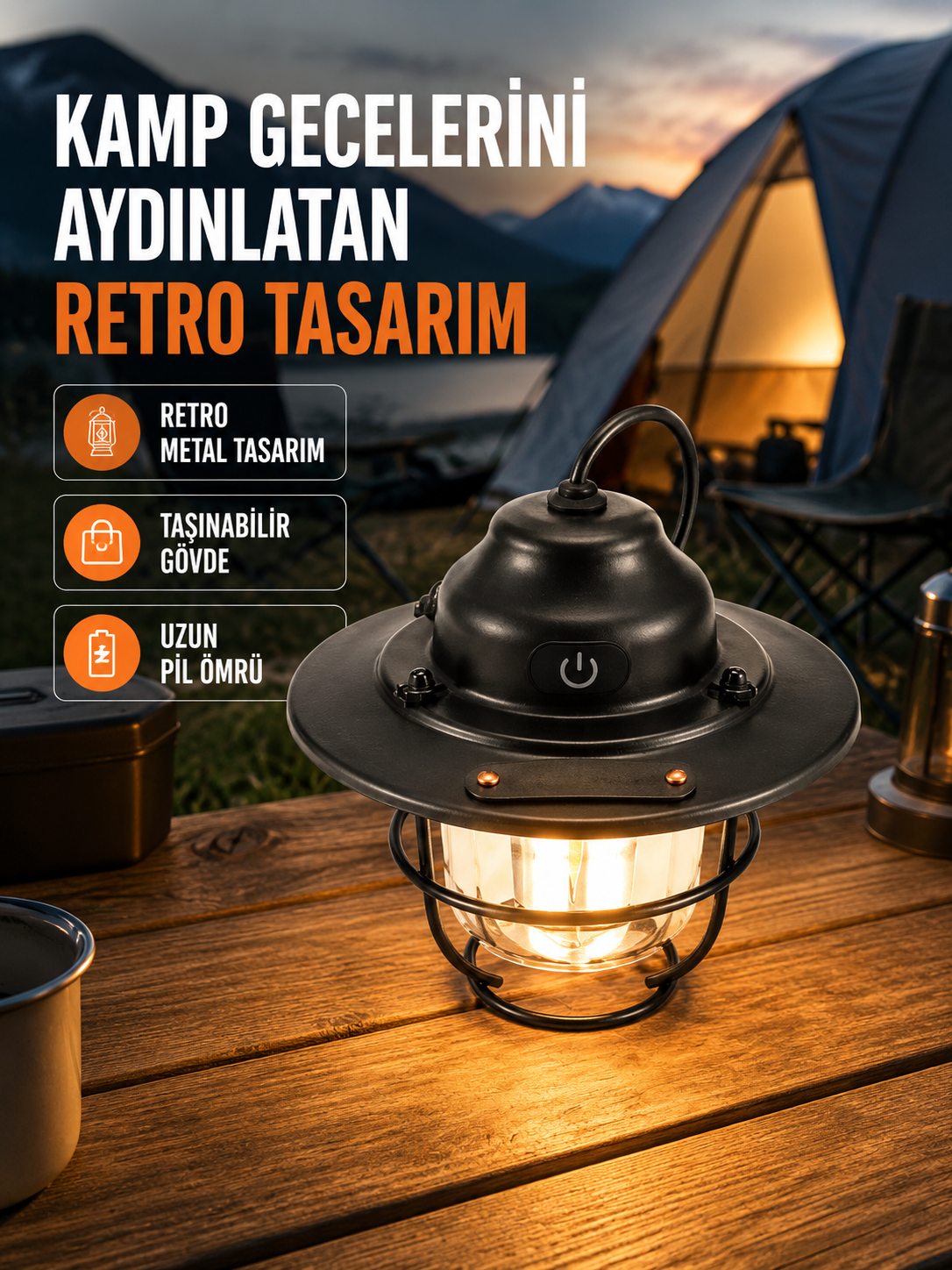 Dekoratif ve Fonksiyonel Taşınabilir Kamp Gece Lambası - Bayi Depom Dekoratif ve Fonksiyonel Taşınabilir Kamp Gece Lambası - Bayi Depom