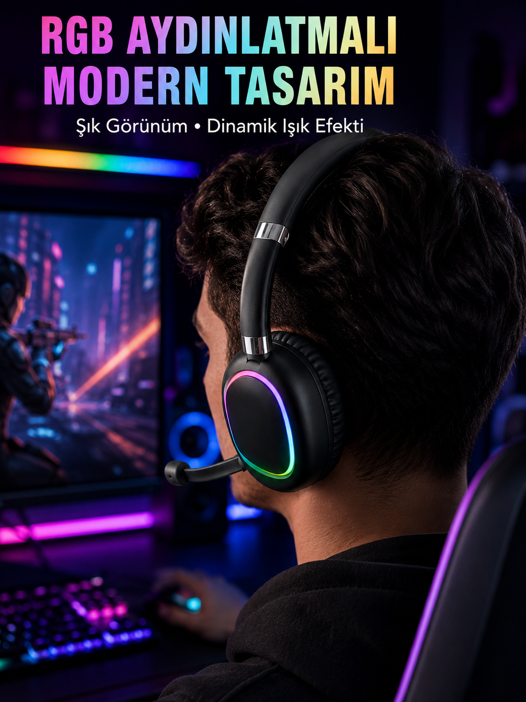 RGB Işıklı Bluetooth Mikrofonlu Kulaklık Uzun Süreli Kullanım Type-C Şarjlı - Bayi Depom RGB Işıklı Bluetooth Mikrofonlu Kulaklık Uzun Süreli Kullanım Type-C Şarjlı - Bayi Depom