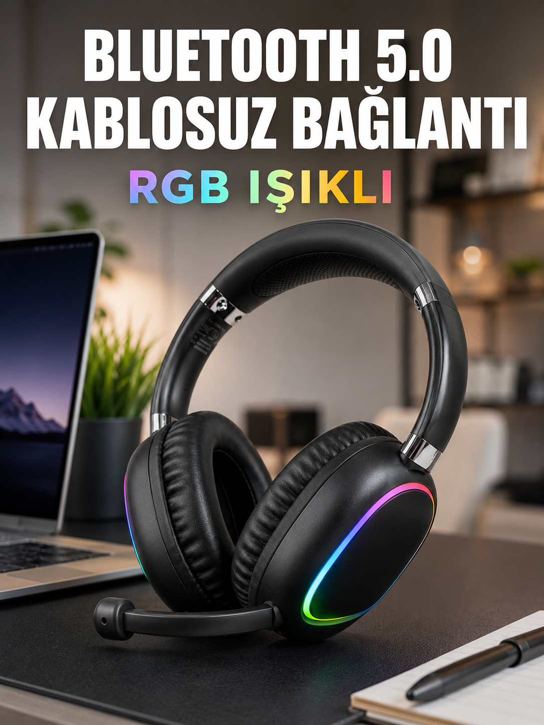 Bluetooth 5.0 Kablosuz Kulak Üstü Kulaklık Mikrofonlu RGB Aydınlatmalı - Bayi Depom Bluetooth 5.0 Kablosuz Kulak Üstü Kulaklık Mikrofonlu RGB Aydınlatmalı - Bayi Depom