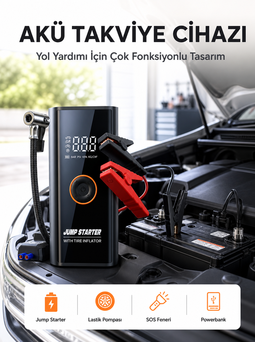 SOS Fenerli Akü Takviye Cihazı Dijital Kompresör Powerbank Yeni Nesil - Bayi Depom SOS Fenerli Akü Takviye Cihazı Dijital Kompresör Powerbank Yeni Nesil - Bayi Depom