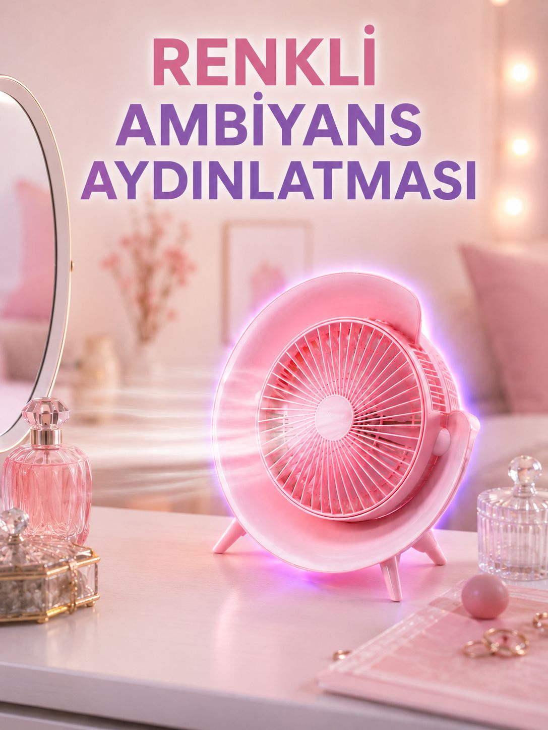 3 Hız Ayarlı USB Şarjlı RGB Masa Fanı - Bayi Depom