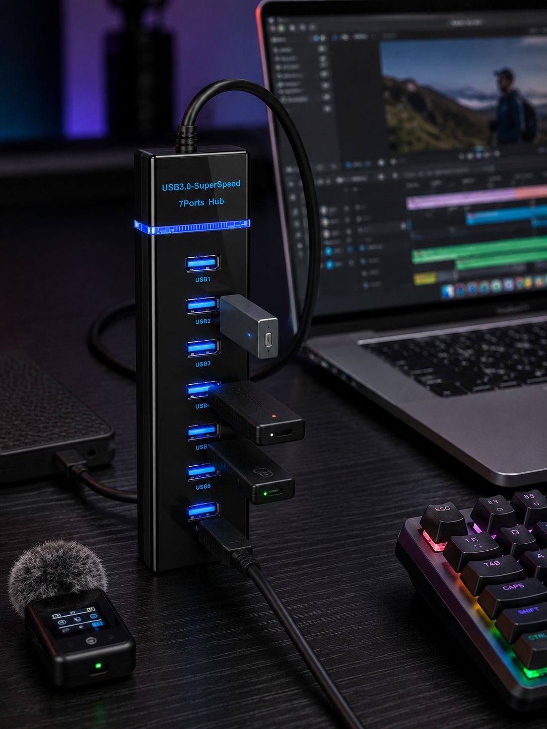 7 Girişli USB 3.0 Hub 5Gbps LED Göstergeli USB Çoğaltıcı - Bayi Depom