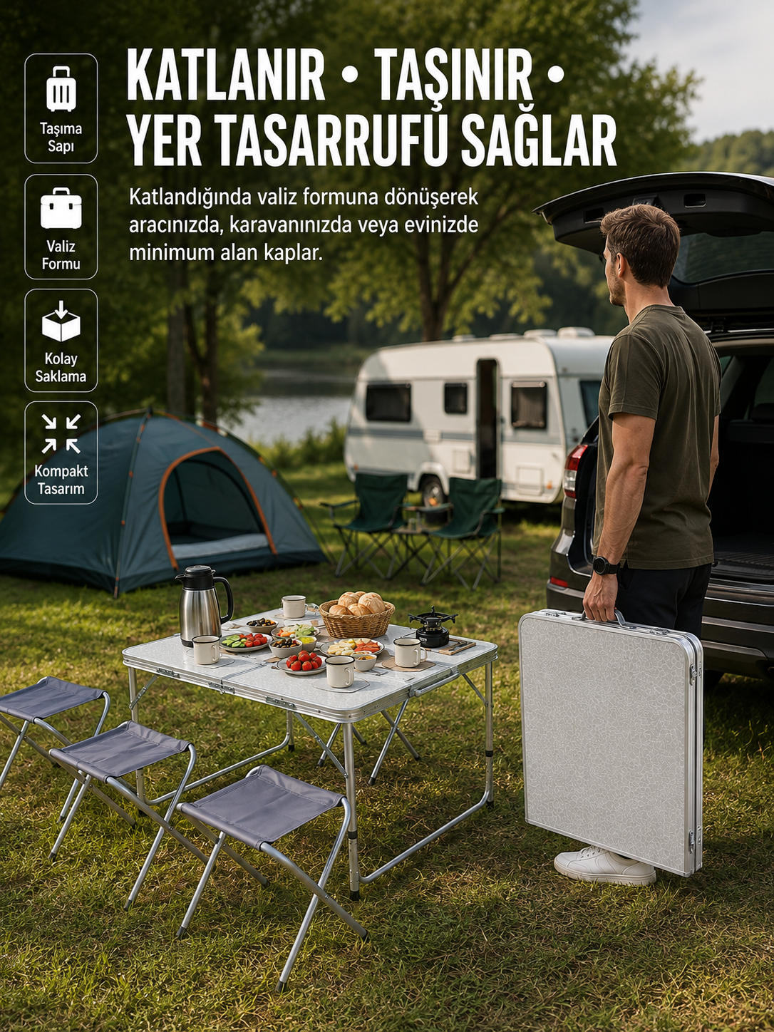 Ayarlanabilir Yükseklikli Kamp ve Piknik Masası 4 Kişilik Katlanabilir Masa Seti - Bayi Depom Ayarlanabilir Yükseklikli Kamp ve Piknik Masası 4 Kişilik Katlanabilir Masa Seti - Bayi Depom