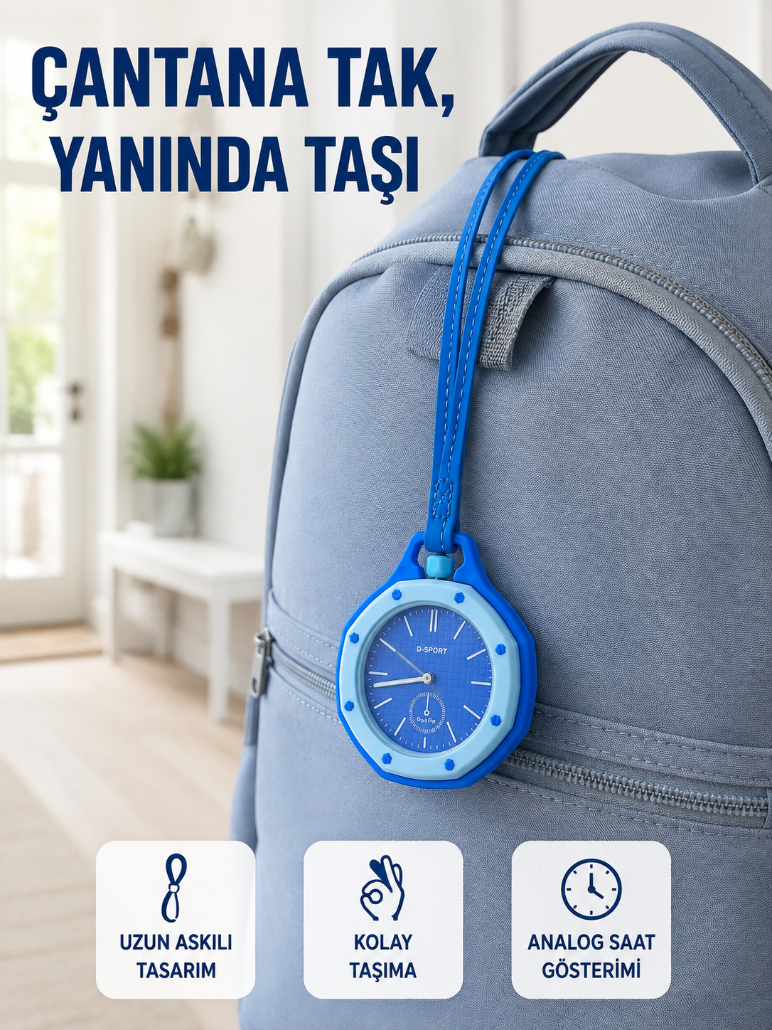 Çanta ve Anahtarlık İçin Askılı Analog Taşınabilir Charm Saat Mavi - Bayi Depom Çanta ve Anahtarlık İçin Askılı Analog Taşınabilir Charm Saat Mavi - Bayi Depom
