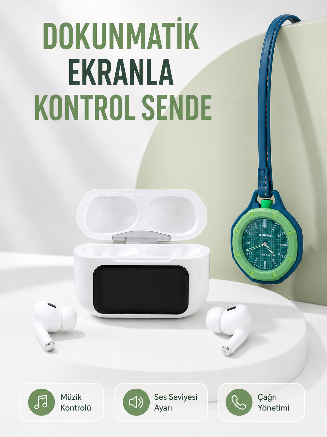 Bluetooth 5.4 Kablosuz Kulaklık Yeşil Askılı Analog Charm Saat İkili Set - Bayi Depom Bluetooth 5.4 Kablosuz Kulaklık Yeşil Askılı Analog Charm Saat İkili Set - Bayi Depom