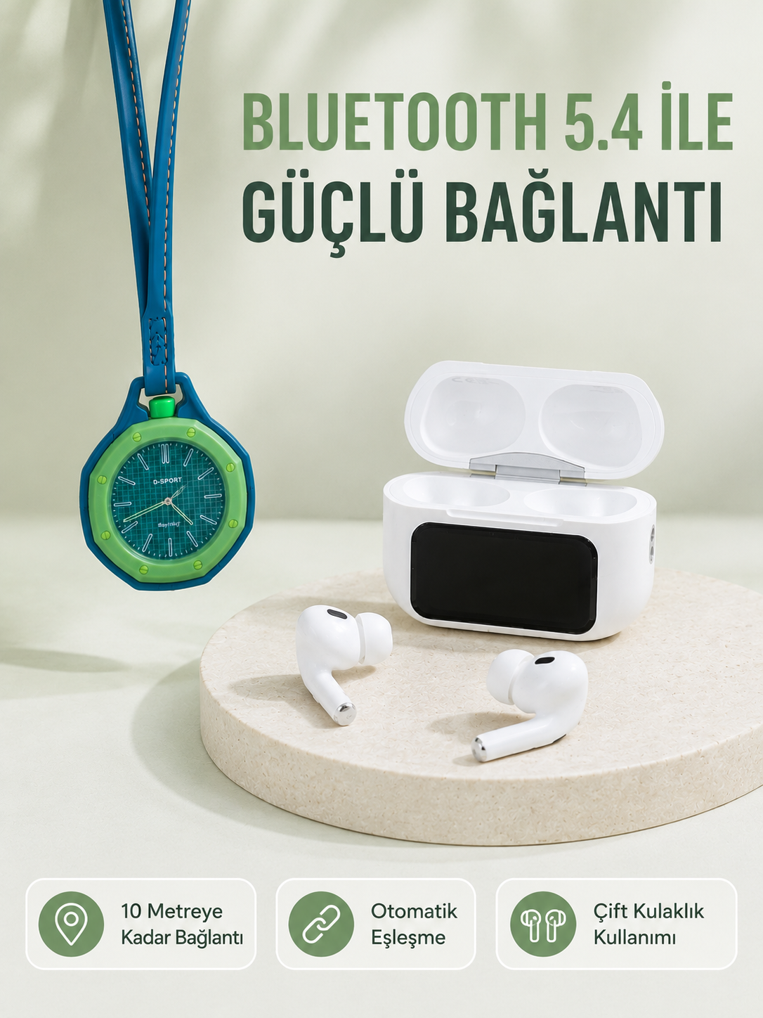 Dokunmatik Ekranlı Kablosuz Kulaklık ve Yeşil Çanta Aksesuar Saati Avantajlı Set - Bayi Depom Dokunmatik Ekranlı Kablosuz Kulaklık ve Yeşil Çanta Aksesuar Saati Avantajlı Set - Bayi Depom