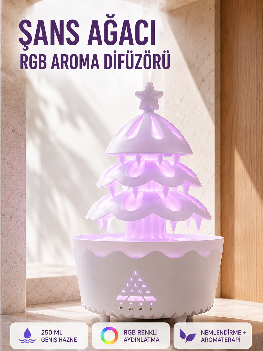 Şans Ağacı 250 ML Ultrasonik Hava Nemlendirici RGB Işıklı Aroma Difüzörü - Bayi Depom Şans Ağacı 250 ML Ultrasonik Hava Nemlendirici RGB Işıklı Aroma Difüzörü - Bayi Depom