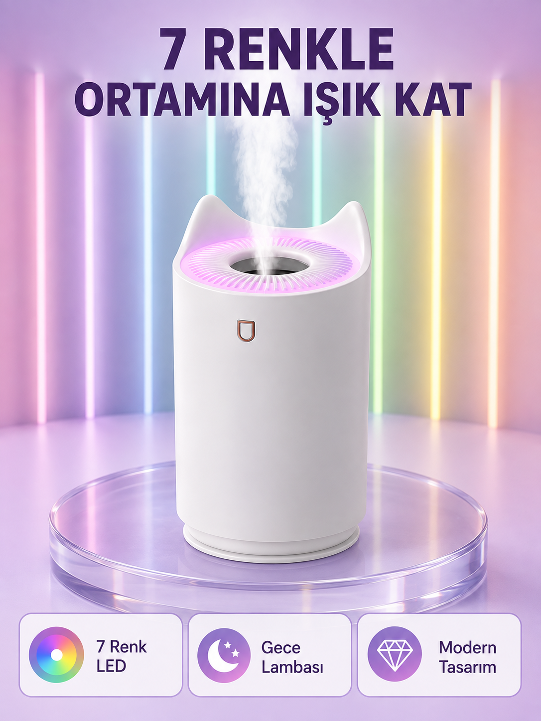 Oda Nemlendirici LED Işıklı Ultrasonik Buhar Makinesi Aroma Difüzör - Bayi Depom Oda Nemlendirici LED Işıklı Ultrasonik Buhar Makinesi Aroma Difüzör - Bayi Depom