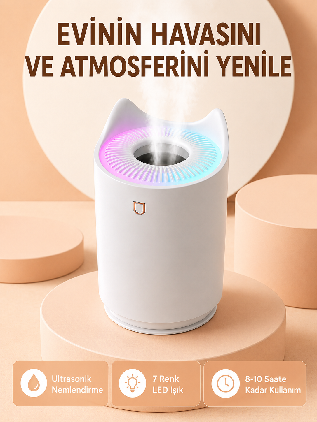 Hava Nemlendirici Buhar Makinesi Aromaterapi LED Işıklı Oda Nemlendirici - Bayi Depom Hava Nemlendirici Buhar Makinesi Aromaterapi LED Işıklı Oda Nemlendirici - Bayi Depom