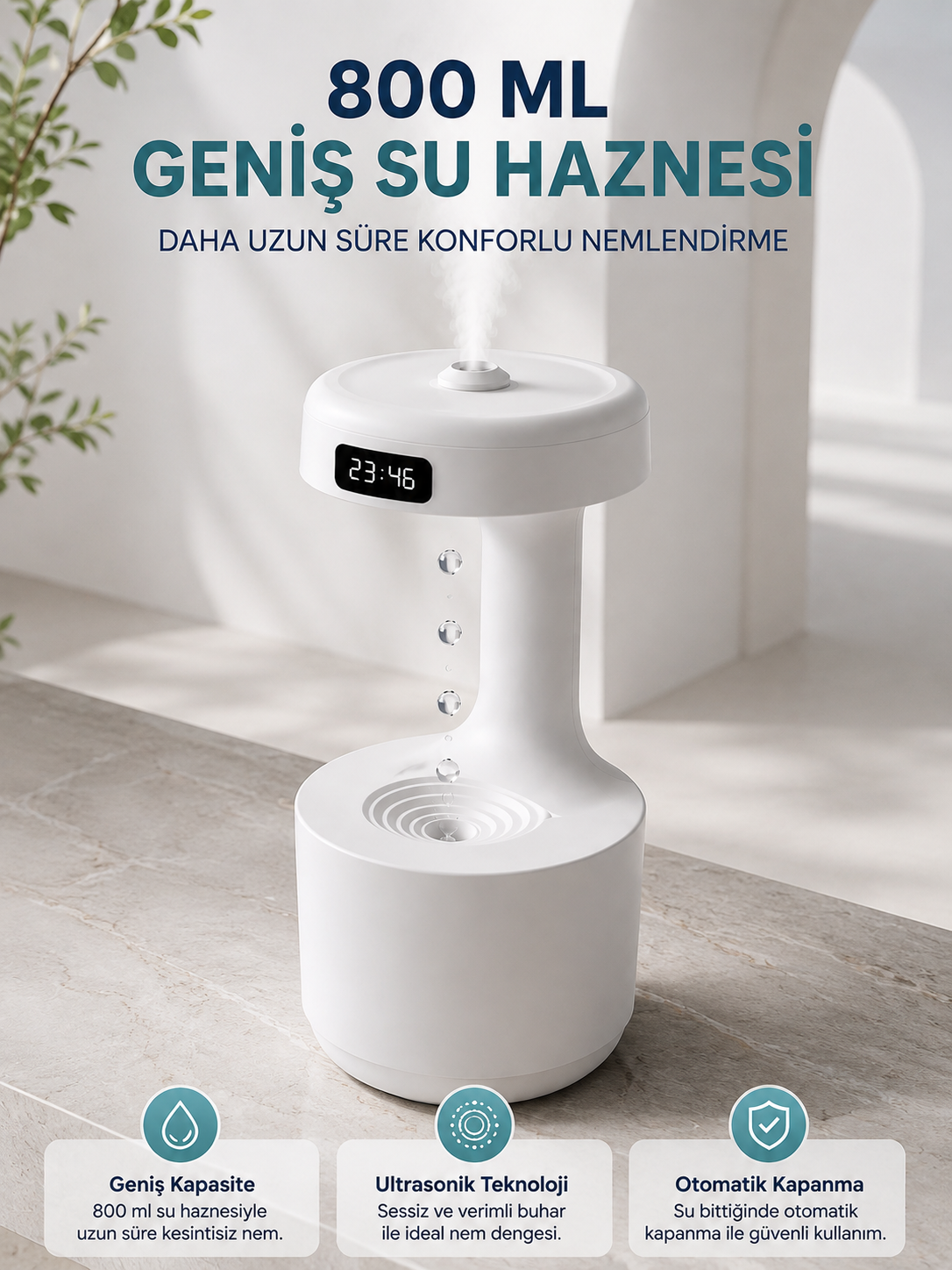 Ters Akan Su Damlası Nemlendirici 800 ml Sessiz Ultrasonik Oda Nemlendirici - Bayi Depom Ters Akan Su Damlası Nemlendirici 800 ml Sessiz Ultrasonik Oda Nemlendirici - Bayi Depom