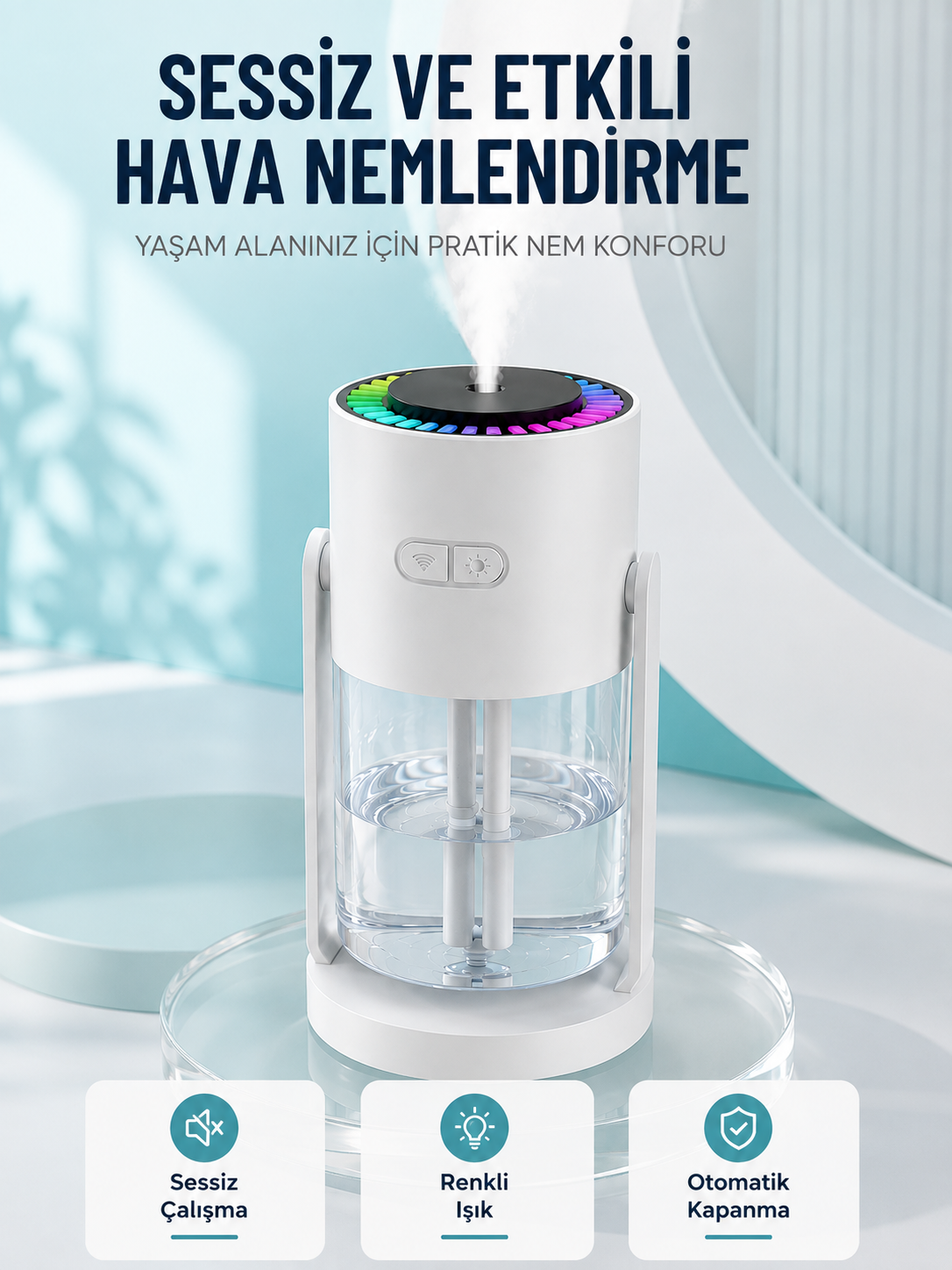 Hava Nemlendirici LED Işıklı Sessiz Çalışan Otomatik Kapanmalı Masaüstü Nemlendirme Cihazı - Bayi Depom Hava Nemlendirici LED Işıklı Sessiz Çalışan Otomatik Kapanmalı Masaüstü Nemlendirme Cihazı - Bayi Depom