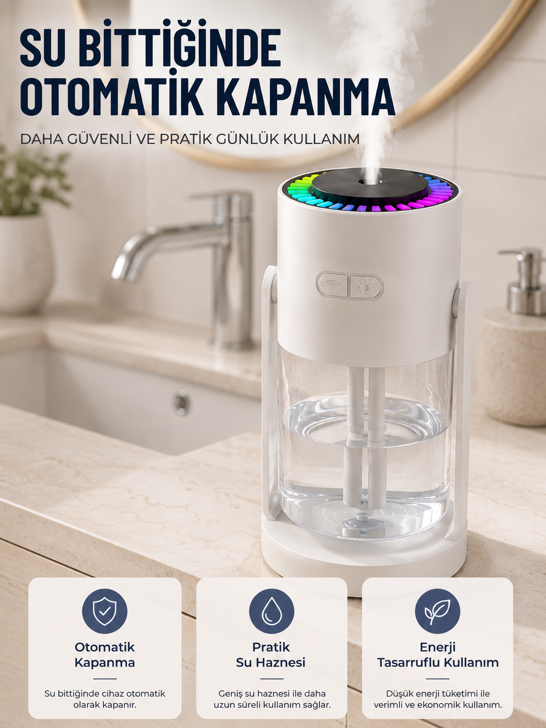 LED Işıklı Hava Nemlendirme Cihazı Şeffaf Su Hazneli Sessiz Masaüstü Nemlendirici - Bayi Depom LED Işıklı Hava Nemlendirme Cihazı Şeffaf Su Hazneli Sessiz Masaüstü Nemlendirici - Bayi Depom