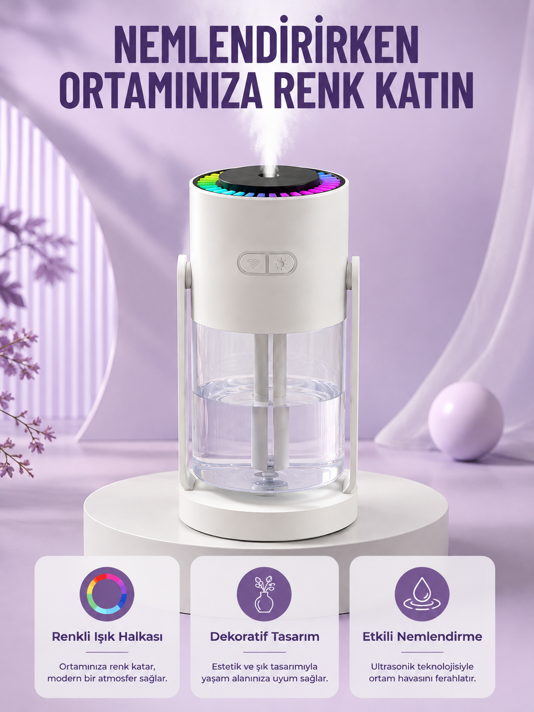 Sessiz Hava Nemlendirici Renkli Gece Işıklı Otomatik Kapanma Özellikli Nemlendirme Cihazı - Bayi Depom Sessiz Hava Nemlendirici Renkli Gece Işıklı Otomatik Kapanma Özellikli Nemlendirme Cihazı - Bayi Depom