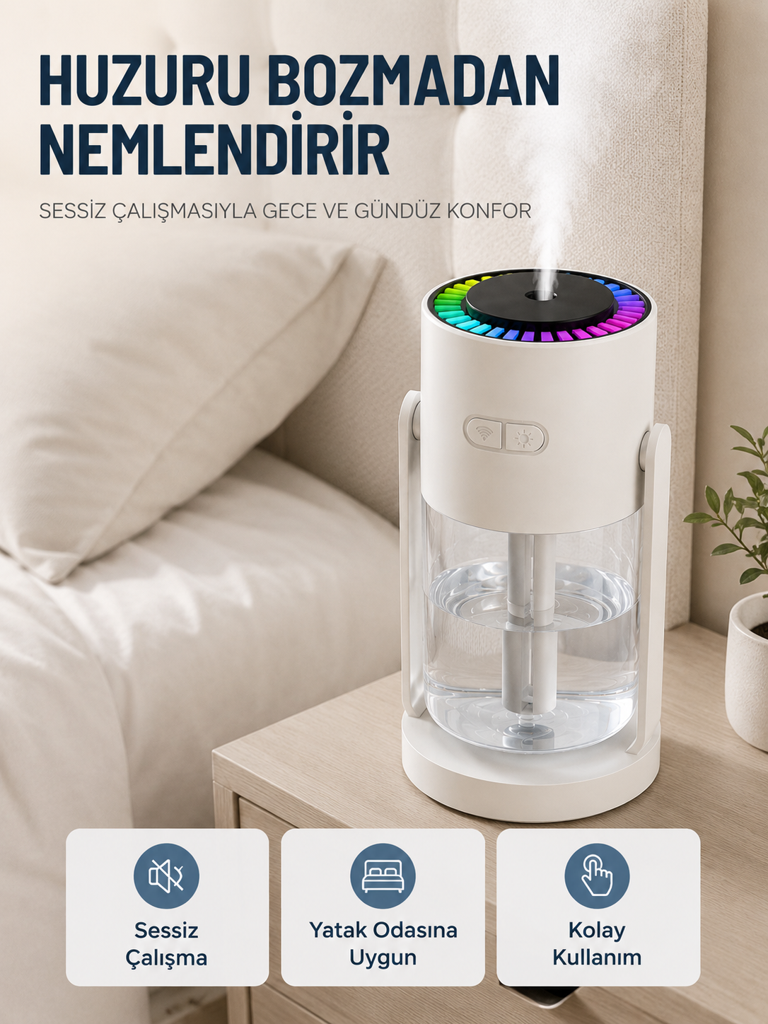 Taşınabilir Hava Nemlendirici LED Işıklı Şeffaf Hazneli Ev Ofis Yatak Odası Nemlendirme Cihazı - Bayi Depom Taşınabilir Hava Nemlendirici LED Işıklı Şeffaf Hazneli Ev Ofis Yatak Odası Nemlendirme Cihazı - Bayi Depom