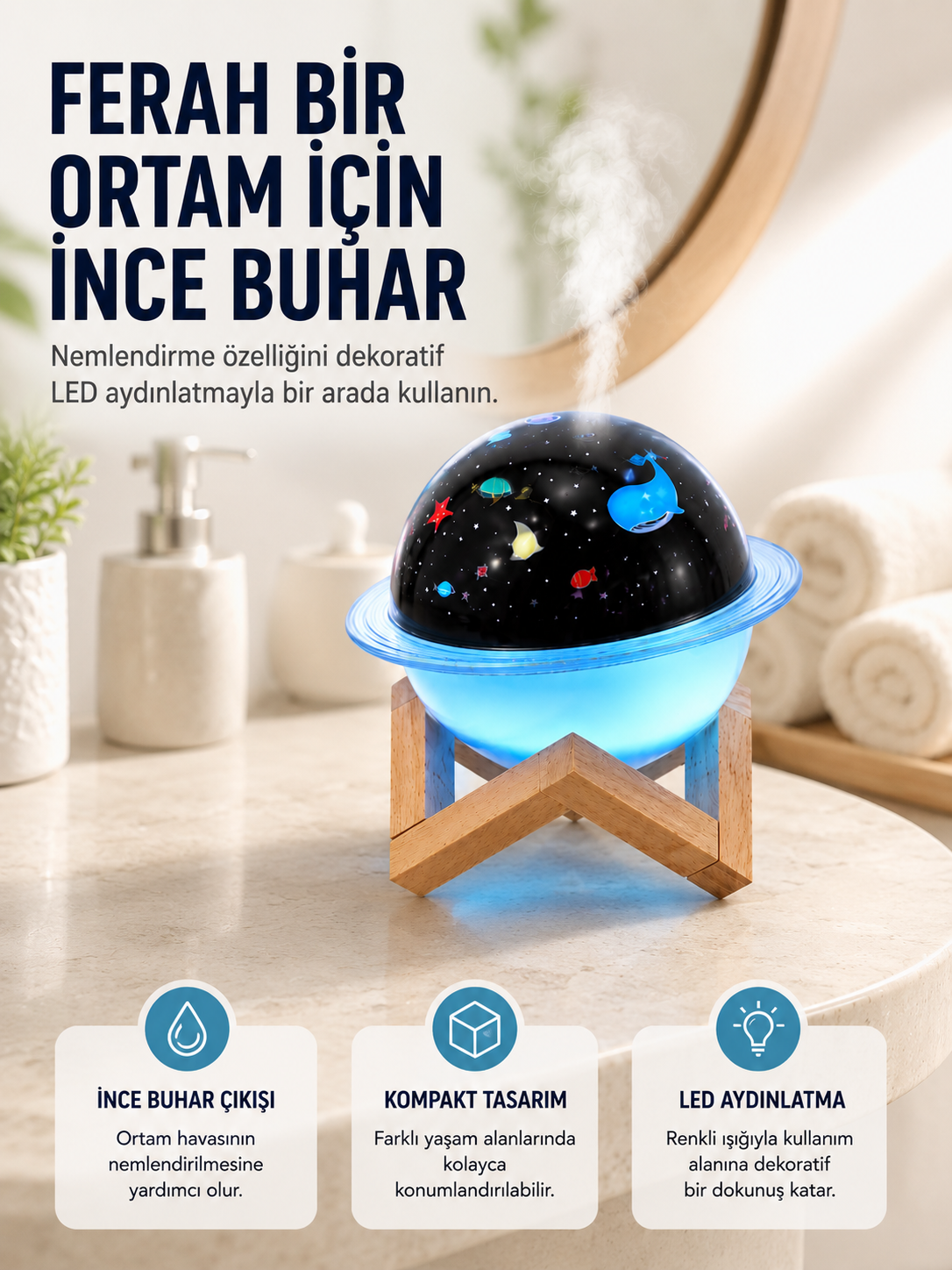 Projektör ışığı bulunan USB bağlantılı mini aromaterapi destekli hava nemlendirici - Bayi Depom Projektör ışığı bulunan USB bağlantılı mini aromaterapi destekli hava nemlendirici - Bayi Depom