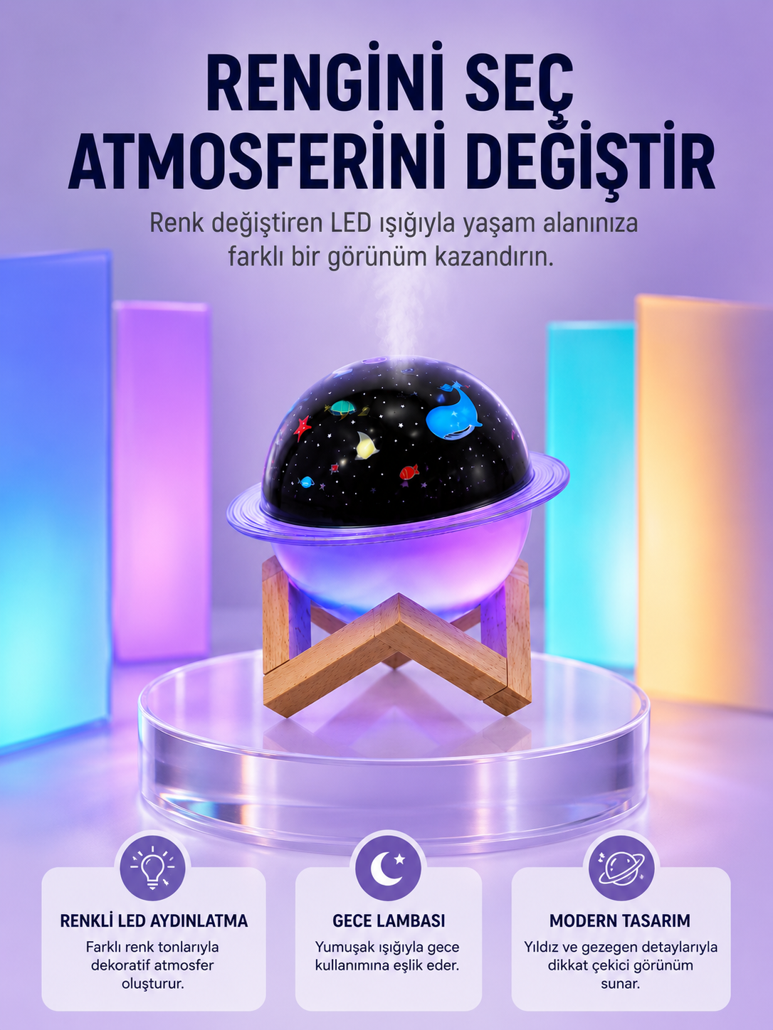 USB ile çalışan projektörlü aromaterapi nemlendirici masaüstü kullanım için uygun - Bayi Depom USB ile çalışan projektörlü aromaterapi nemlendirici masaüstü kullanım için uygun - Bayi Depom