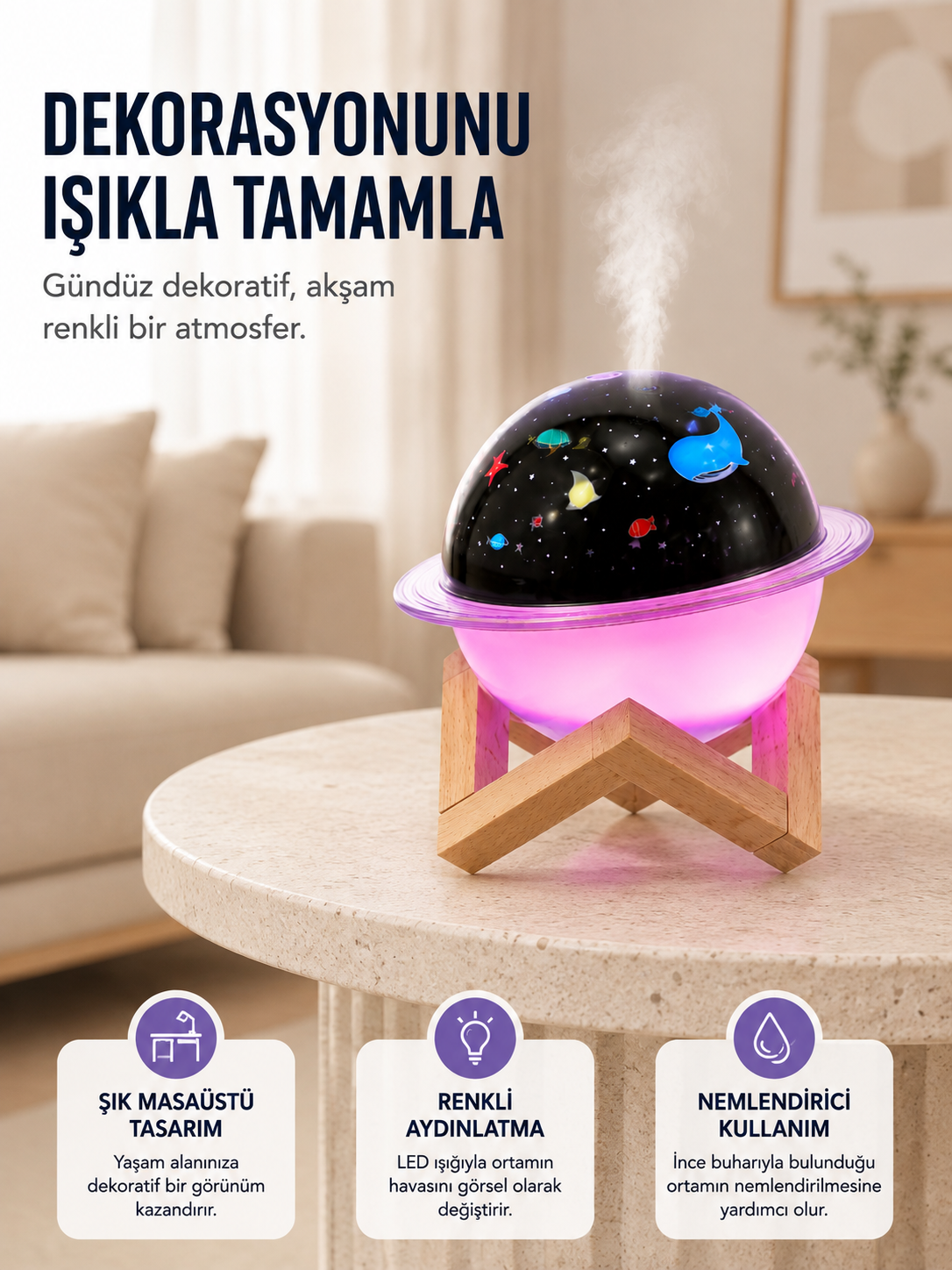 Projektör ışıklı, aromaterapi uyumlu mini masaüstü hava nemlendirici cihaz - Bayi Depom Projektör ışıklı, aromaterapi uyumlu mini masaüstü hava nemlendirici cihaz - Bayi Depom