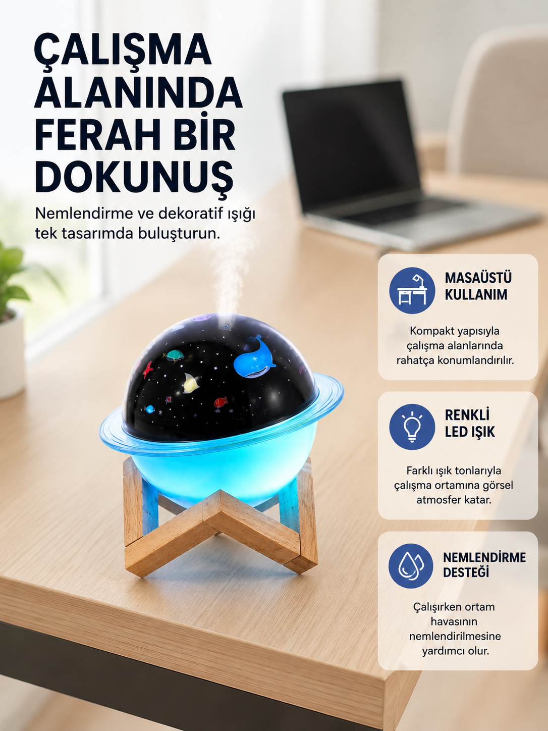 Gece lambası özellikli taşınabilir nemlendirici ve aromaterapi cihazı USB girişli - Bayi Depom Gece lambası özellikli taşınabilir nemlendirici ve aromaterapi cihazı USB girişli - Bayi Depom