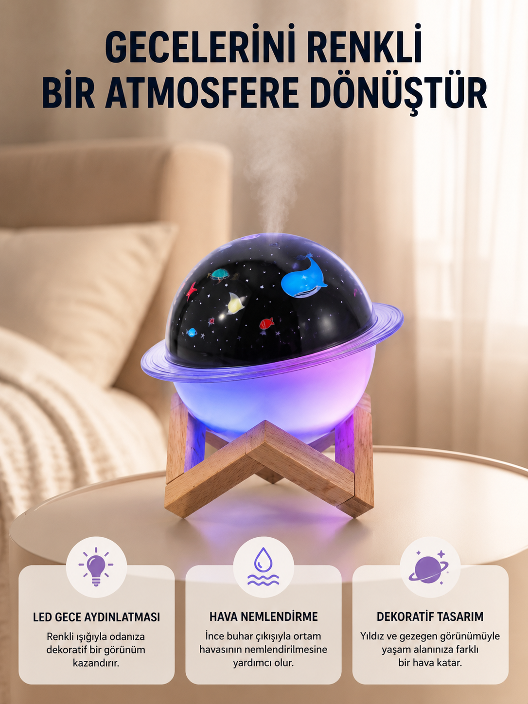 Gece lambası özellikli taşınabilir nemlendirici ve aromaterapi cihazı USB girişli - Bayi Depom Gece lambası özellikli taşınabilir nemlendirici ve aromaterapi cihazı USB girişli - Bayi Depom