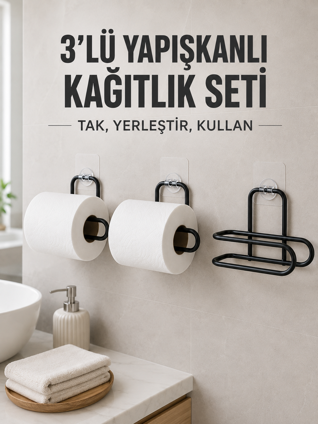 3’lü Siyah Duvar Tipi Kağıtlık Seti Yapışkanlı Pratik Rulo Tutucu - Bayi Depom 3’lü Siyah Duvar Tipi Kağıtlık Seti Yapışkanlı Pratik Rulo Tutucu - Bayi Depom